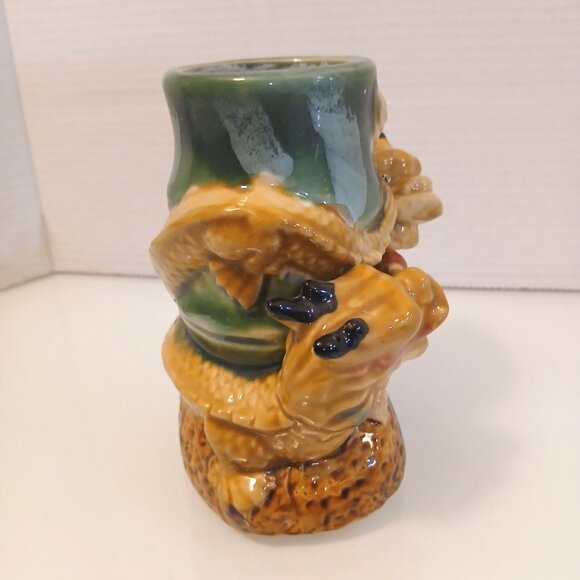 Vintage Majolica Style Planter/vase With Foo Dogs 6” Tall 3” Diameter - Picture 5 of 5